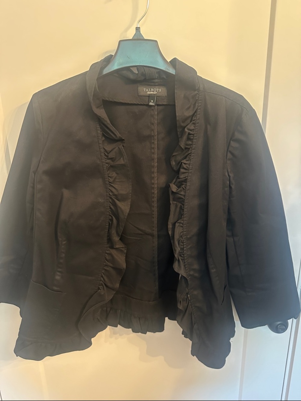 Talbots Black Ruffle-Trim Open Jacket